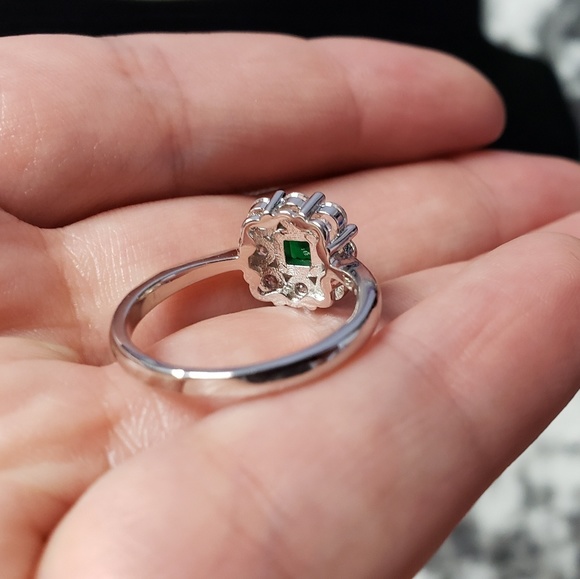 925 Silver Cushion Cut Emerald Color Retro - Picture 6 of 8